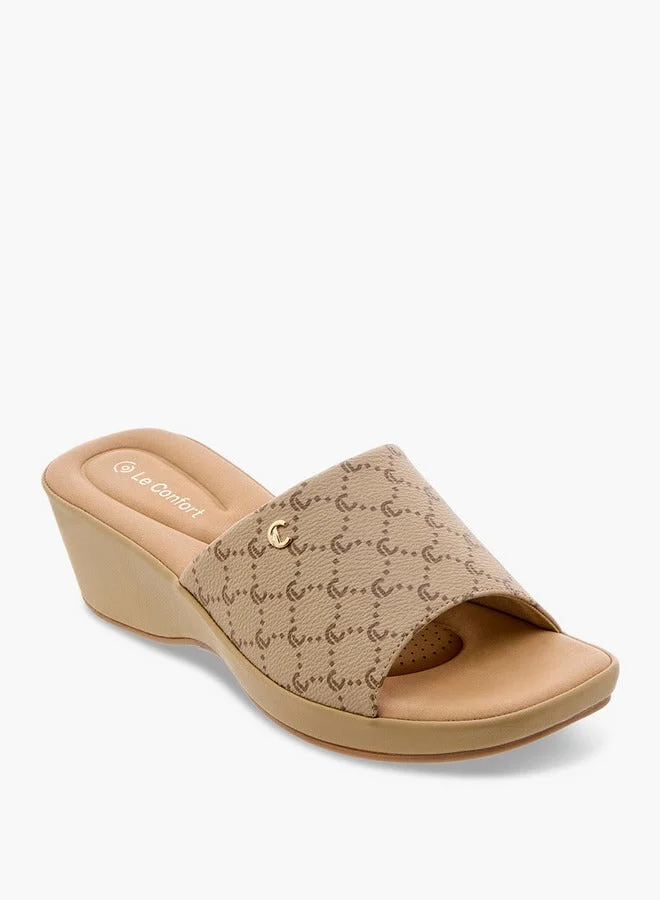 Le Confort Women's Monogram Slip-On Sandals with Wedge Heels