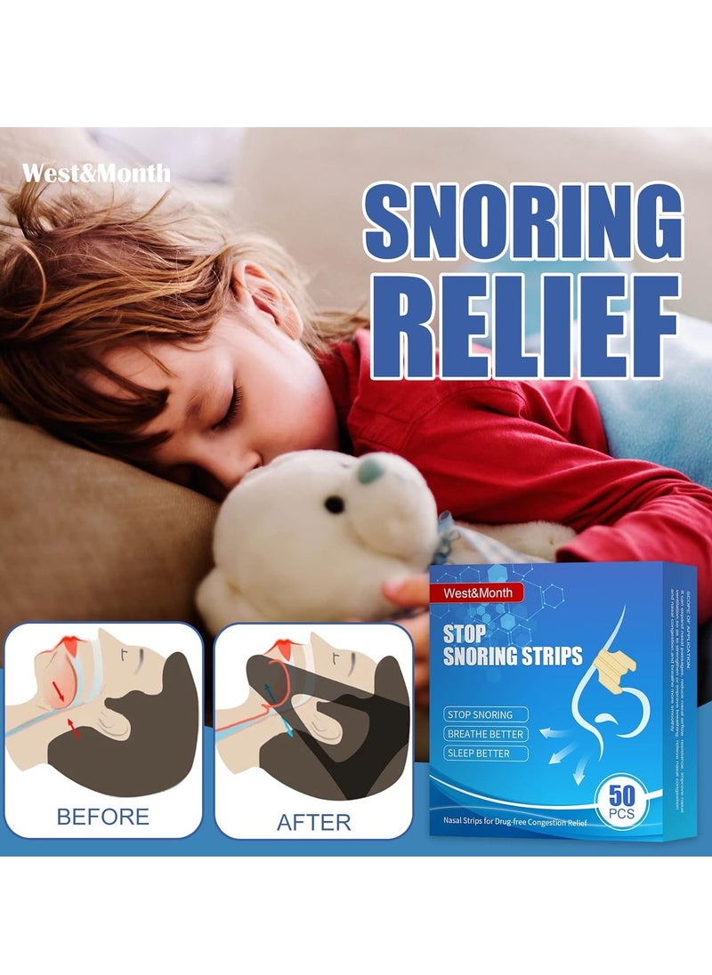 West&Month - Nasal Strips for Snoring, Anti Snoring Strips, 50 Pcs Nose Strips for Breathing, Relieve Nasal Congestion, Improved Airflow, and Comfortable Fit Snore Strips, Extra Strength Anti Snoring Solution - Image 1