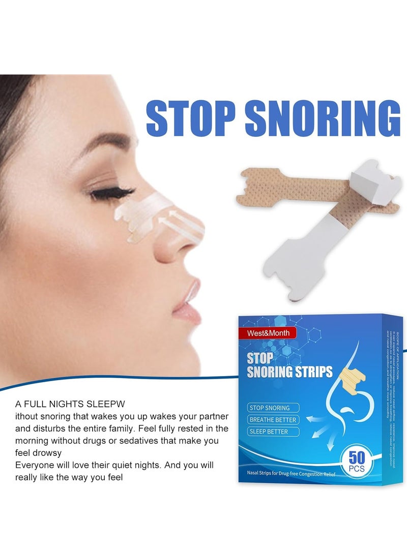 West&Month - Nasal Strips for Snoring, Anti Snoring Strips, 50 Pcs Nose Strips for Breathing, Relieve Nasal Congestion, Improved Airflow, and Comfortable Fit Snore Strips, Extra Strength Anti Snoring Solution - Image 1