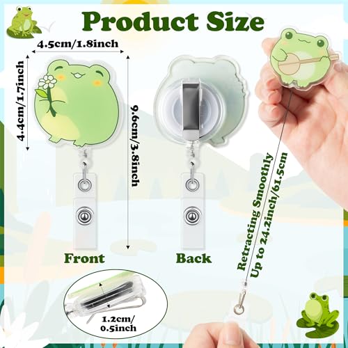 Eartim Watercolor Cute Frog Badge Reel - 16Pcs Cartoon Frog Acrylic Retractable ID Badge with Metal Clip Name Tags Holder for Nurse Pet Lover Office Staff Student Birthday Gifts Christmas Party Favors - Image 2