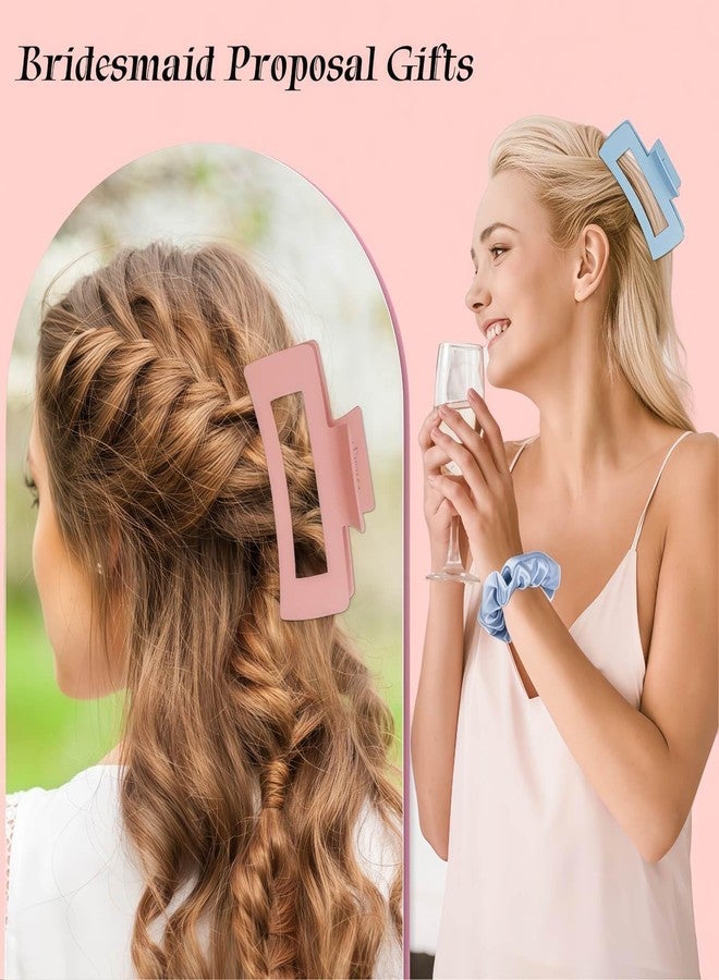 Featch Bridesmaid Proposal Gifts 8pcs Hair Claw Clips & 8pcs Satin Hair Ties Scrunchies Bachelorette Party Bridal Shower Present Good ideas Gift for Wedding Party Favors White&Dusty Rose - Image 2