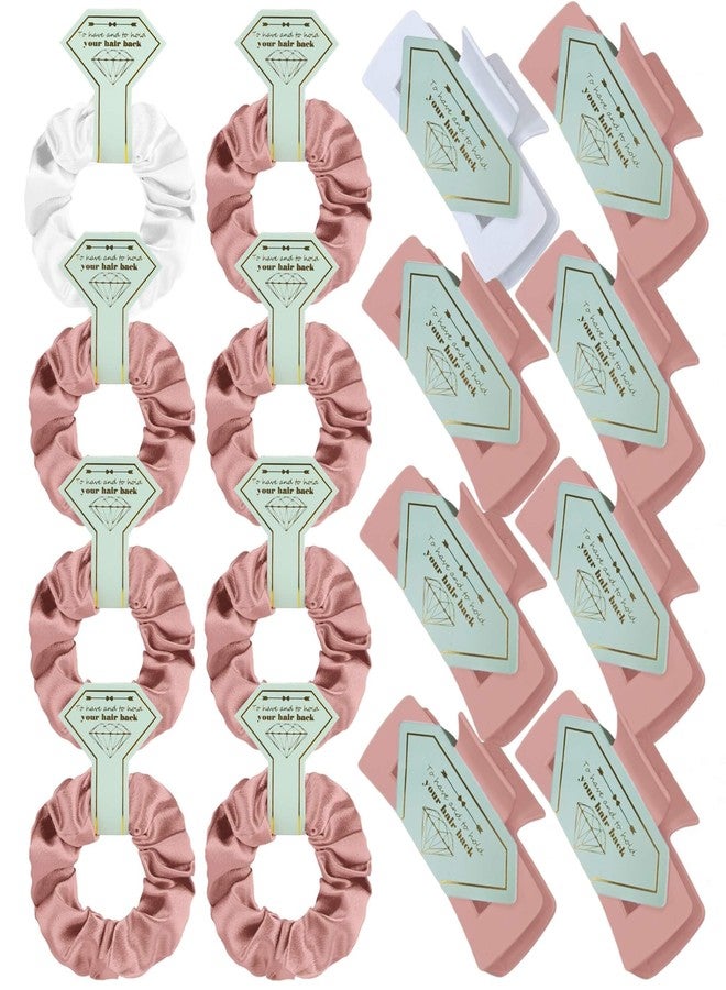 Featch Bridesmaid Proposal Gifts 8pcs Hair Claw Clips & 8pcs Satin Hair Ties Scrunchies Bachelorette Party Bridal Shower Present Good ideas Gift for Wedding Party Favors White&Dusty Rose - Image 1