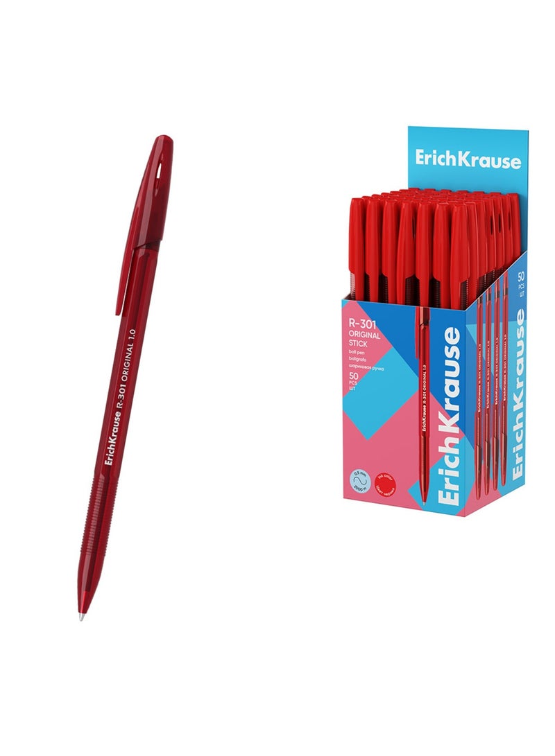 ErichKrause 50-Piece R-301 Original Stick Ballpoint Pens 1.0mm Tip Red Ink - Image 3