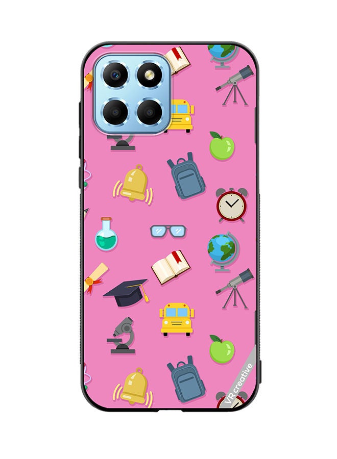 VR CREATIVE Protective Case Cover For Honor X8 5G Vector Seamless Pattern Of School Color Icons On Pink Design Multicolour - Image 1