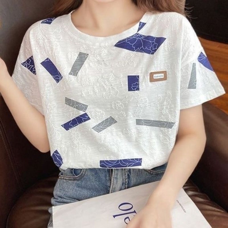 White T-Shirt Women'S Short Sleeve 2024 Korean Style Loose Round Neck Half Sleeve Printed Top Ins Trendy - Image 5