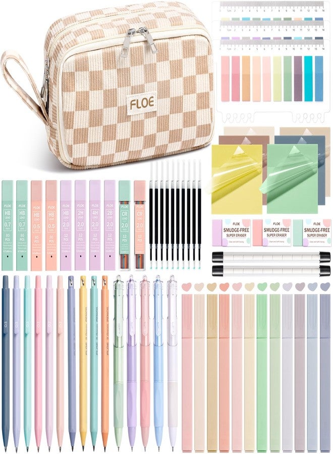 FLOE 62PCS Aesthetic School Supplies, Cute Back to School Supplies College Essentials Preppy Stationary Set with Large Pencil Pouch Case, Pastel Highlighters Gel Pens Mechanical Pencils for Student Girls - Image 1