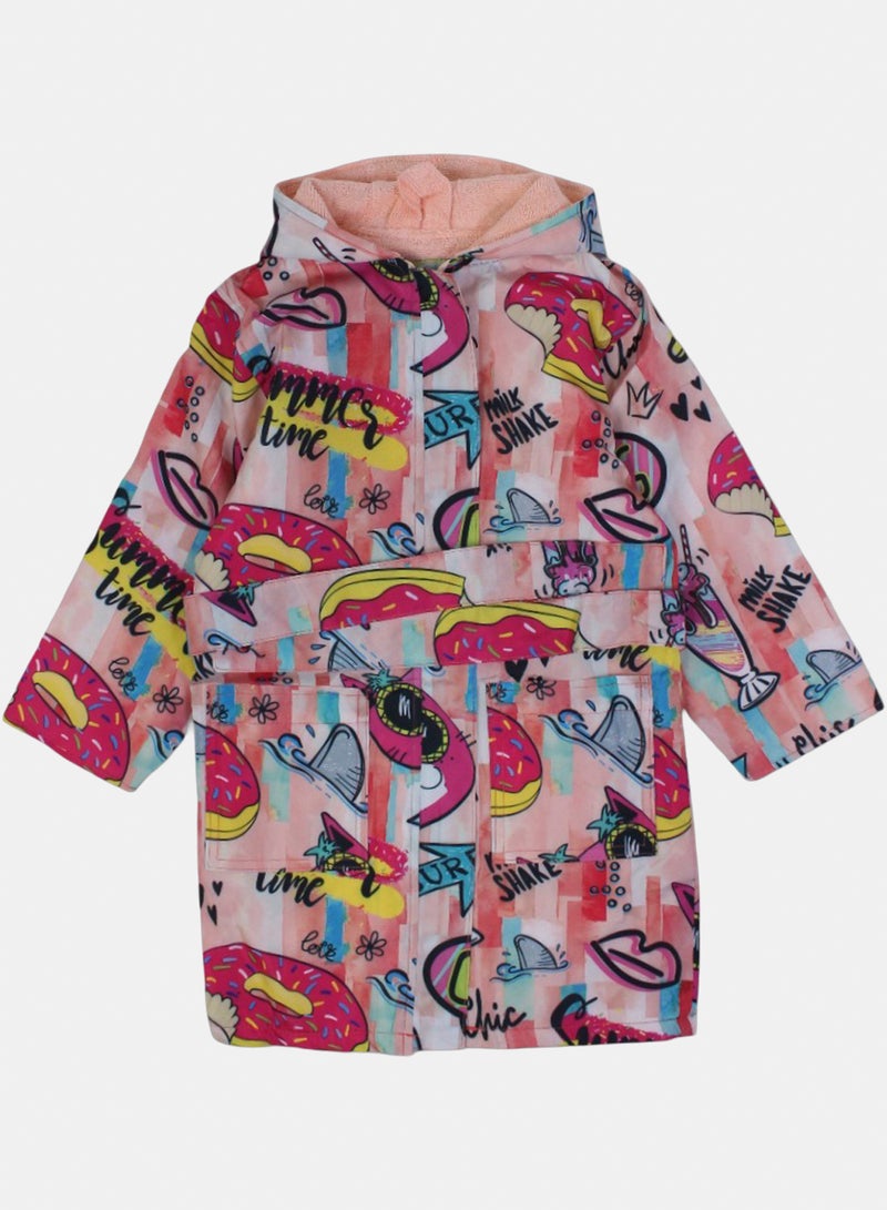 Girls Waterproof Swim Robe - Multicolor with Donuts Print – 13-14y