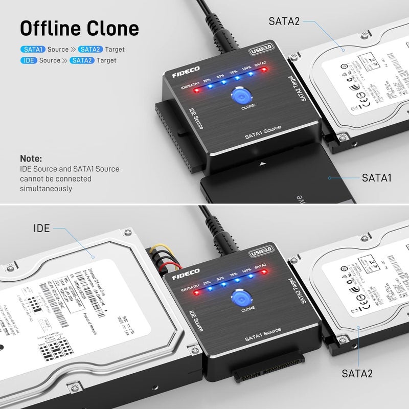 Tobo محول SATA/IDE إلى USB 3.0، كابل محول القرص الصلب للتوافق العالمي مع HDD/SSD الخارجي 2.5/3.5 بوصة، محرك DVD-ROM/CD-ROM/CD-RW 5.25 بوصة، يدعم النسخ غير المتصل TD-S3G-PL06 - Image 3