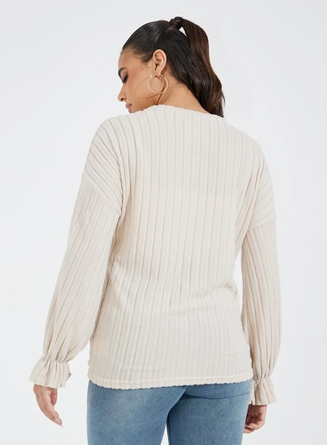 Take Two Solid Knit Top with Volume Sleeves