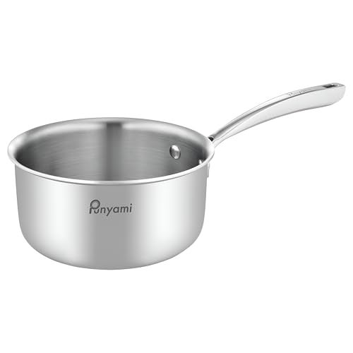 Punyami Triply Stainless Steel Sauce Pan (1.6L, 16cm) with Innovative Stay-Cool Handle, 2.5mm Thick Heavy Bottom Milk Pan & Tadka Pan, No Chemical Coating, Induction Friendly Cookware, 5 Year Warranty - Image 1