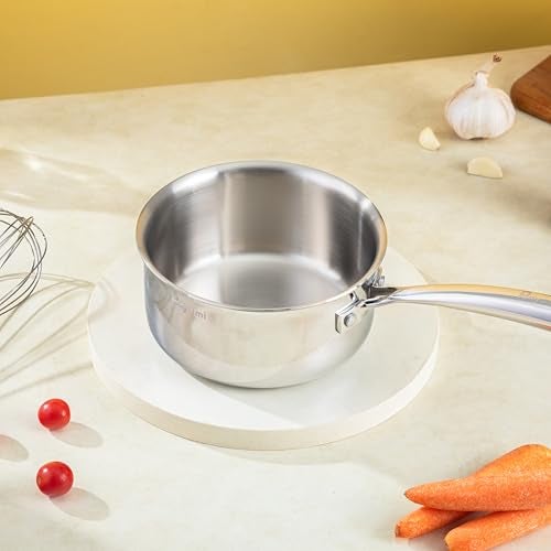 Punyami Triply Stainless Steel Sauce Pan (1.6L, 16cm) with Innovative Stay-Cool Handle, 2.5mm Thick Heavy Bottom Milk Pan & Tadka Pan, No Chemical Coating, Induction Friendly Cookware, 5 Year Warranty - Image 2