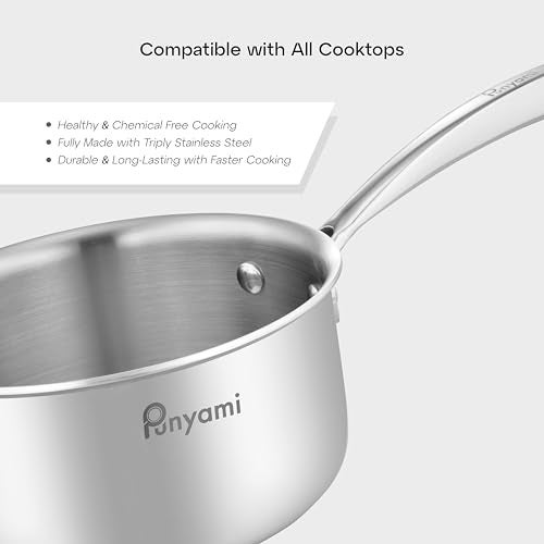 Punyami Triply Stainless Steel Sauce Pan (1.6L, 16cm) with Innovative Stay-Cool Handle, 2.5mm Thick Heavy Bottom Milk Pan & Tadka Pan, No Chemical Coating, Induction Friendly Cookware, 5 Year Warranty - Image 5