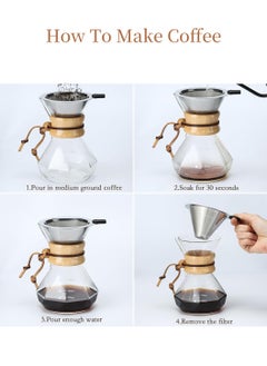 LEOKOR Pour Over Coffee Maker with Stainless Steel Filter, Borosilicate Glass Coffee Carafe with Modern Wooden Collar 600 ML  - Image 4