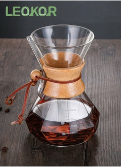 LEOKOR Pour Over Coffee Maker with Stainless Steel Filter, Borosilicate Glass Coffee Carafe with Modern Wooden Collar 600 ML  - Image 2