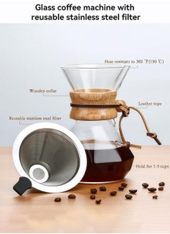 LEOKOR Pour Over Coffee Maker with Stainless Steel Filter, Borosilicate Glass Coffee Carafe with Modern Wooden Collar 600 ML  - Image 5
