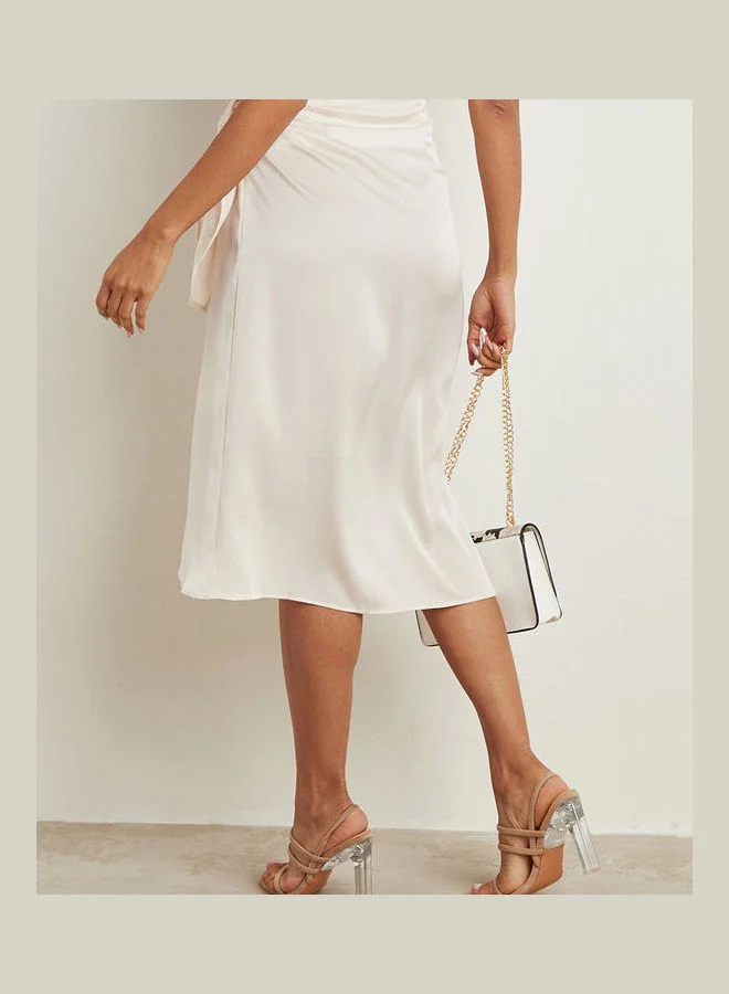 Styli Satin Wrap Core Midi Skirt