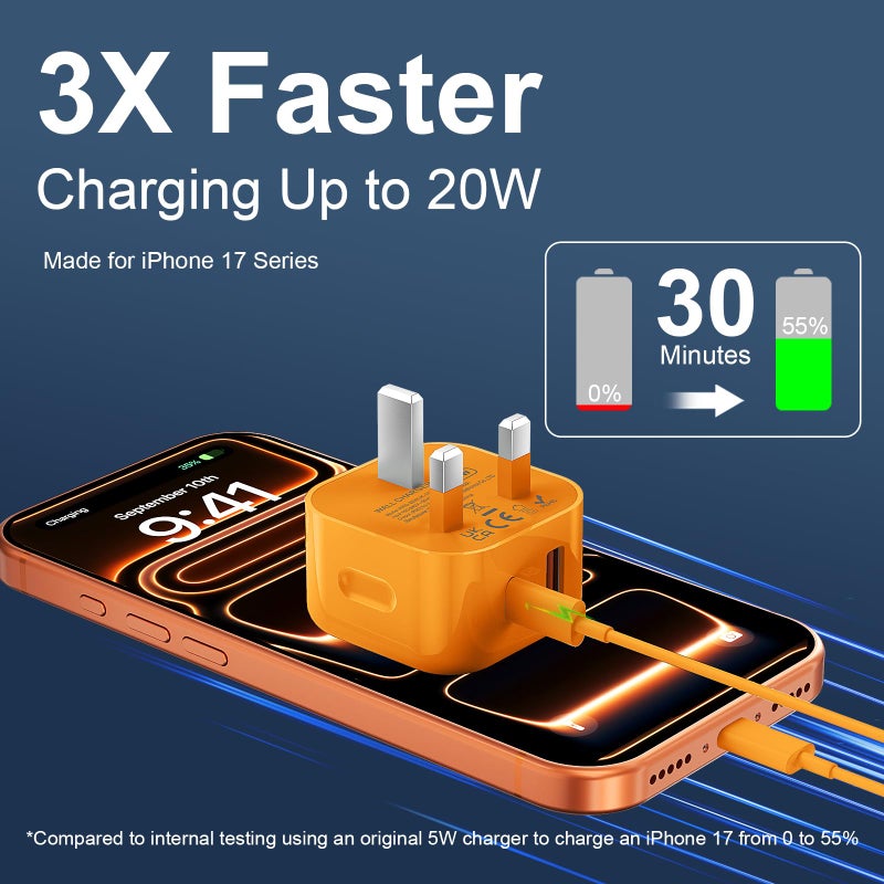 DiHines USB C Charger for iPhone 17 16 15 Charger 20W Fast Charger USB C Plug and Cable, 2 Pack Type C UK Wall Phone Power Adapter USBC Lead for iPhone 17/16/15/Pro/Max/Air/Plus/iPad/Samsung S25 Ultra/S24/S23 - Image 2