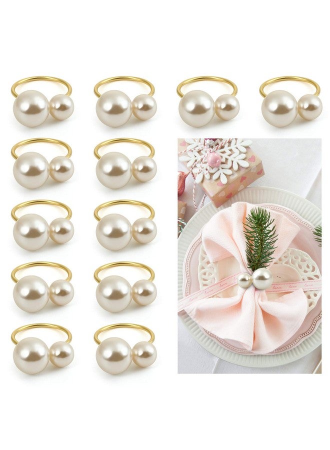 Kesote KESOTE Set of 12 Pearl Napkin Rings, Gold Napkin Ring Holders for Formal or Casual Dinning Table Decor  - Image 1