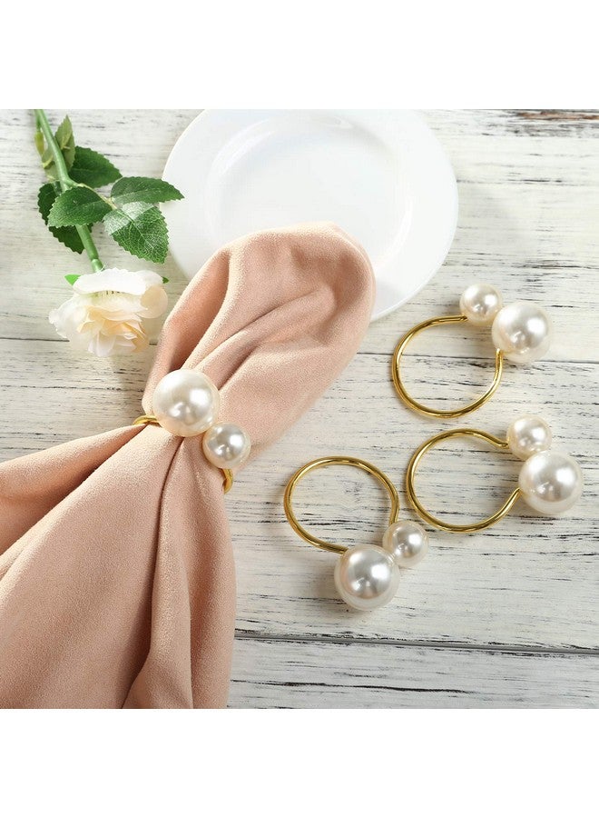 Kesote KESOTE Set of 12 Pearl Napkin Rings, Gold Napkin Ring Holders for Formal or Casual Dinning Table Decor  - Image 2