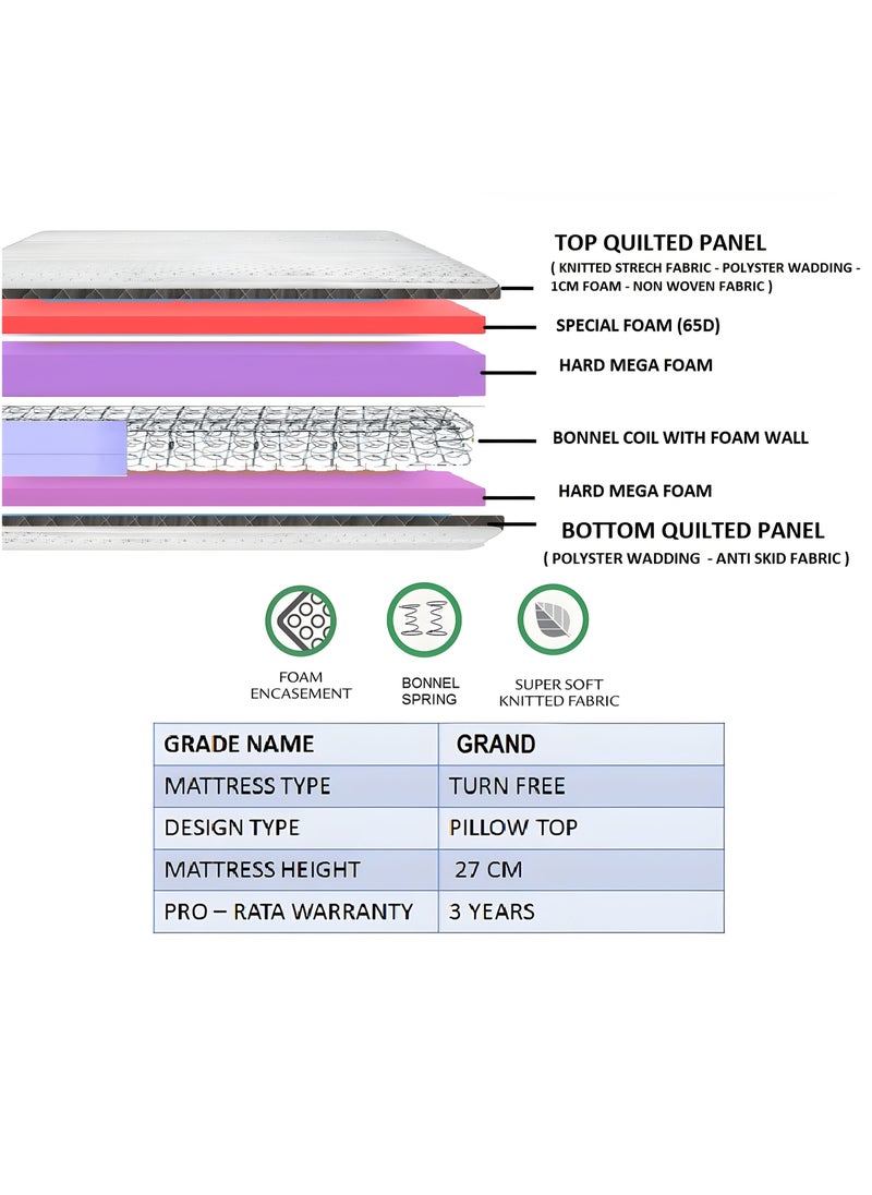 TRIVEX - Queen Size Bonnell Spring Mattress 27cm Thick Hybrid Mattress With Pillow Top Edge Support Medium Firm Durable & Comfortable with Long Warranty Mattress 160x200 - Image 1