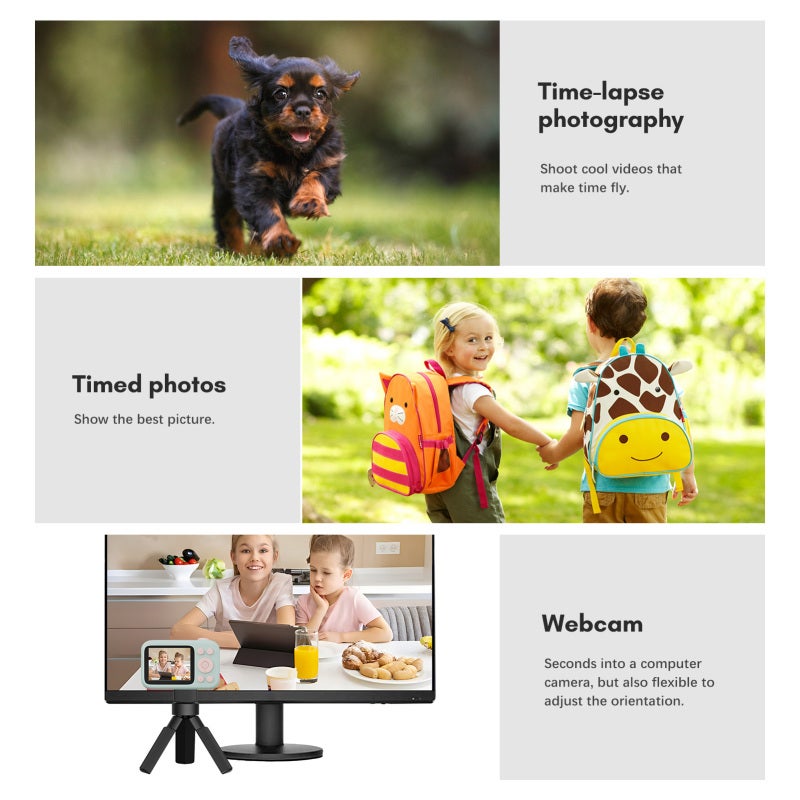 Mini Digital Camera: 12MP Resolution 1080P HD LCD Display Green - Auto Focus & Auto Brightness Digital Video Camera for Kids - Image 5
