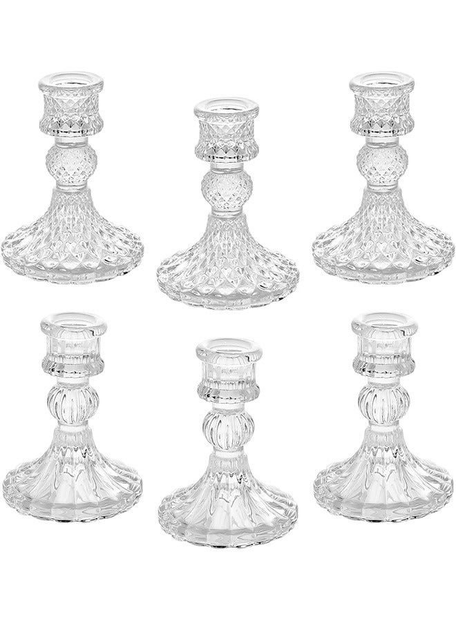 AL RAID Clear Glass Candlestick Holders,6 pcs Set Include Taper Candle Holders and Stripe Candle Holders,Two Style for Formal Events, Wedding, Festival,Church, Party & Festival Decoration - Image 1