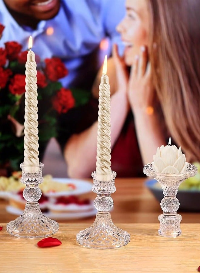 AL RAID Clear Glass Candlestick Holders,6 pcs Set Include Taper Candle Holders and Stripe Candle Holders,Two Style for Formal Events, Wedding, Festival,Church, Party & Festival Decoration - Image 3