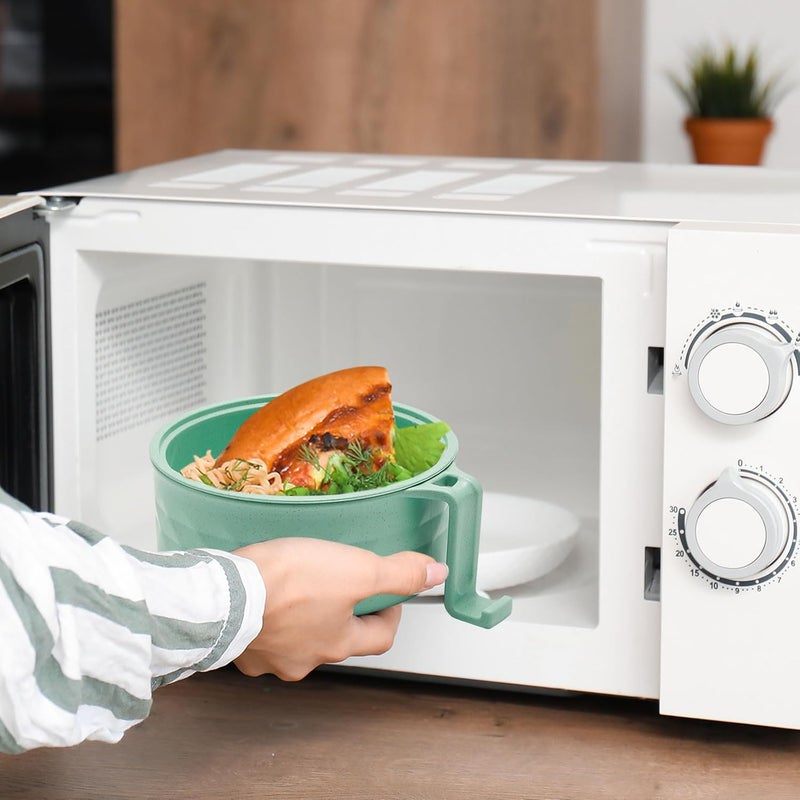 Romooa 2 Sets Microwave Ramen Bowl 33 oz Wheat Fiber Portable Instant Noodle Cooker Bowl with Handles Strainer Spoon Chopstick Fork College Dorm Room Apartment EssentialsGreenBlue - Image 5