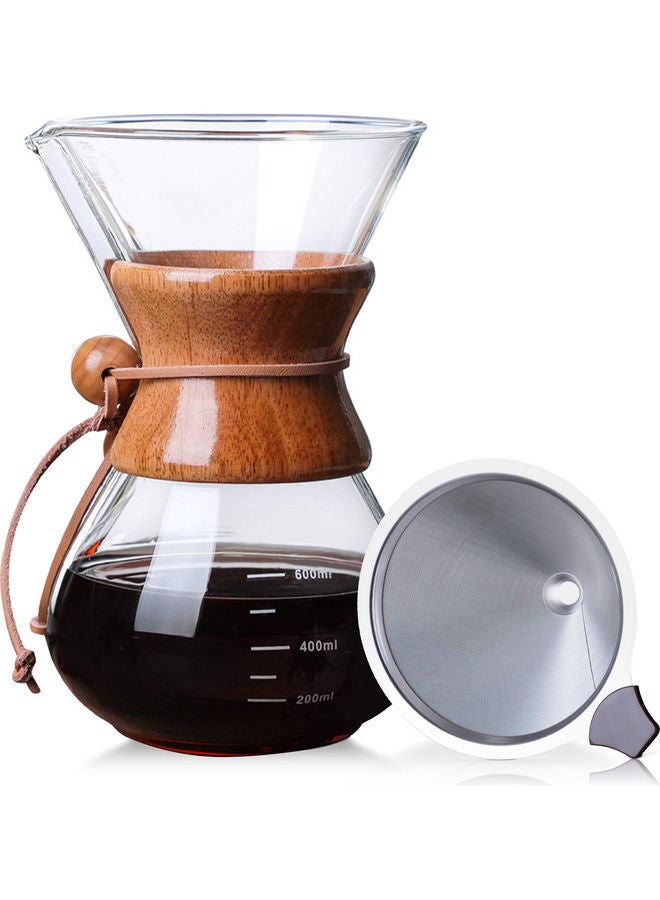 NIBEMINENT Pour Over Coffee Maker 27oz Paperless Glass Carafe with Stainless Steel Filter And Wood Sleeve Brown/Clear  - Image 1