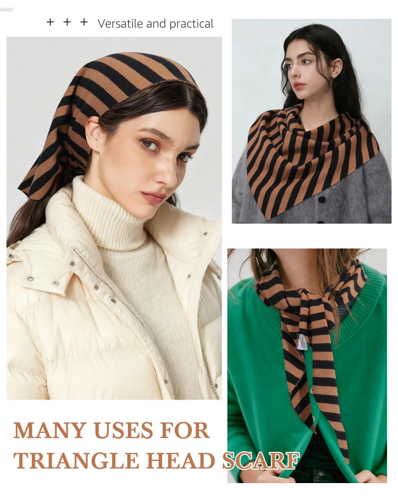 Molans Knitted Stripe Triangle Scarf for Women- 47inch Women's Warm Knit Shawl, Fashionable Brown Blanket Scarves for Fall Winter - Image 5