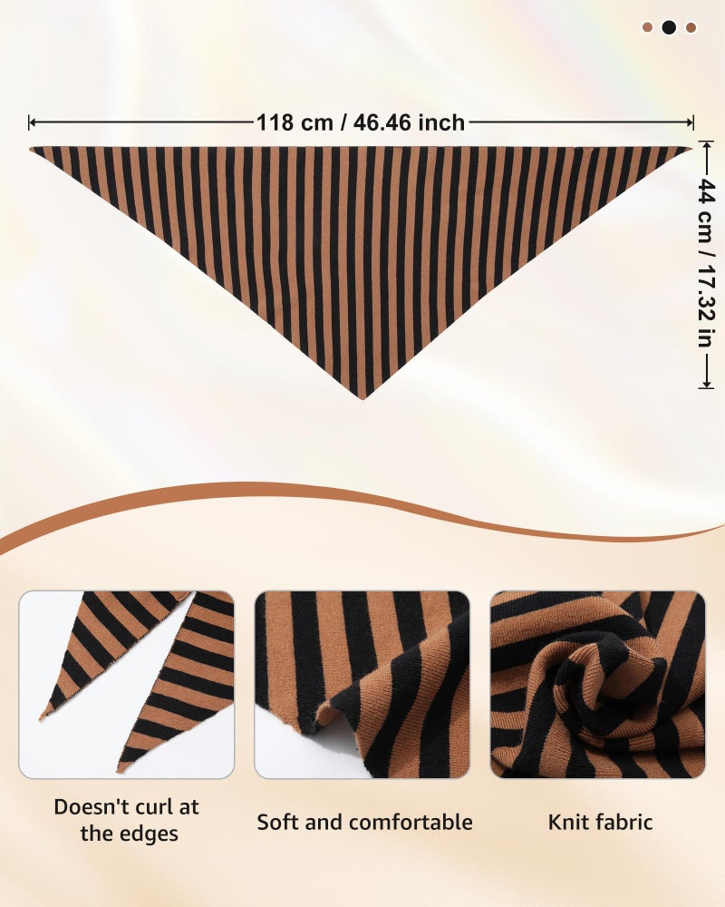 Molans Knitted Stripe Triangle Scarf for Women- 47inch Women's Warm Knit Shawl, Fashionable Brown Blanket Scarves for Fall Winter - Image 3