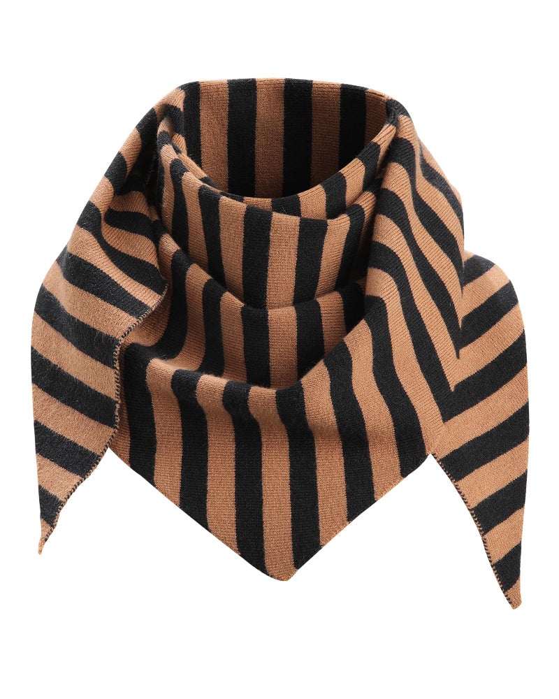 Molans Knitted Stripe Triangle Scarf for Women- 47inch Women's Warm Knit Shawl, Fashionable Brown Blanket Scarves for Fall Winter - Image 1