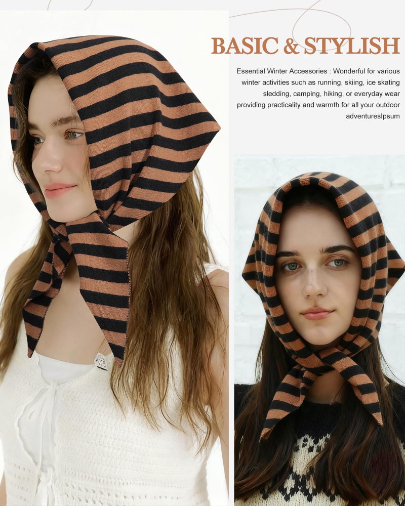 Molans Knitted Stripe Triangle Scarf for Women- 47inch Women's Warm Knit Shawl, Fashionable Brown Blanket Scarves for Fall Winter - Image 4