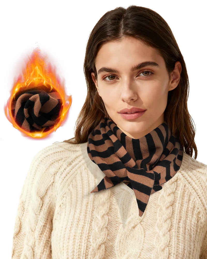 Molans Knitted Stripe Triangle Scarf for Women- 47inch Women's Warm Knit Shawl, Fashionable Brown Blanket Scarves for Fall Winter - Image 2