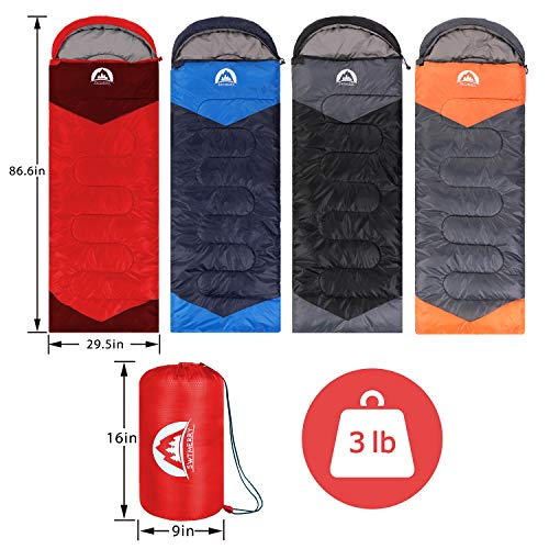 SWTMERRY Sleeping Bag 3 Seasons (Summer, Spring, Fall) Warm & Cool Weather - Lightweight,Waterproof Indoor & Outdoor Use for Kids, Teens & Adults for Camping Hiking, Backpacking and Survival (Red) - Image 2