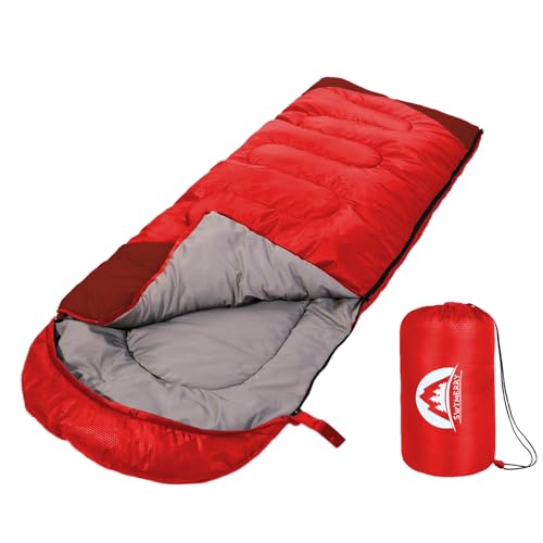 SWTMERRY Sleeping Bag 3 Seasons (Summer, Spring, Fall) Warm & Cool Weather - Lightweight,Waterproof Indoor & Outdoor Use for Kids, Teens & Adults for Camping Hiking, Backpacking and Survival (Red) - Image 1