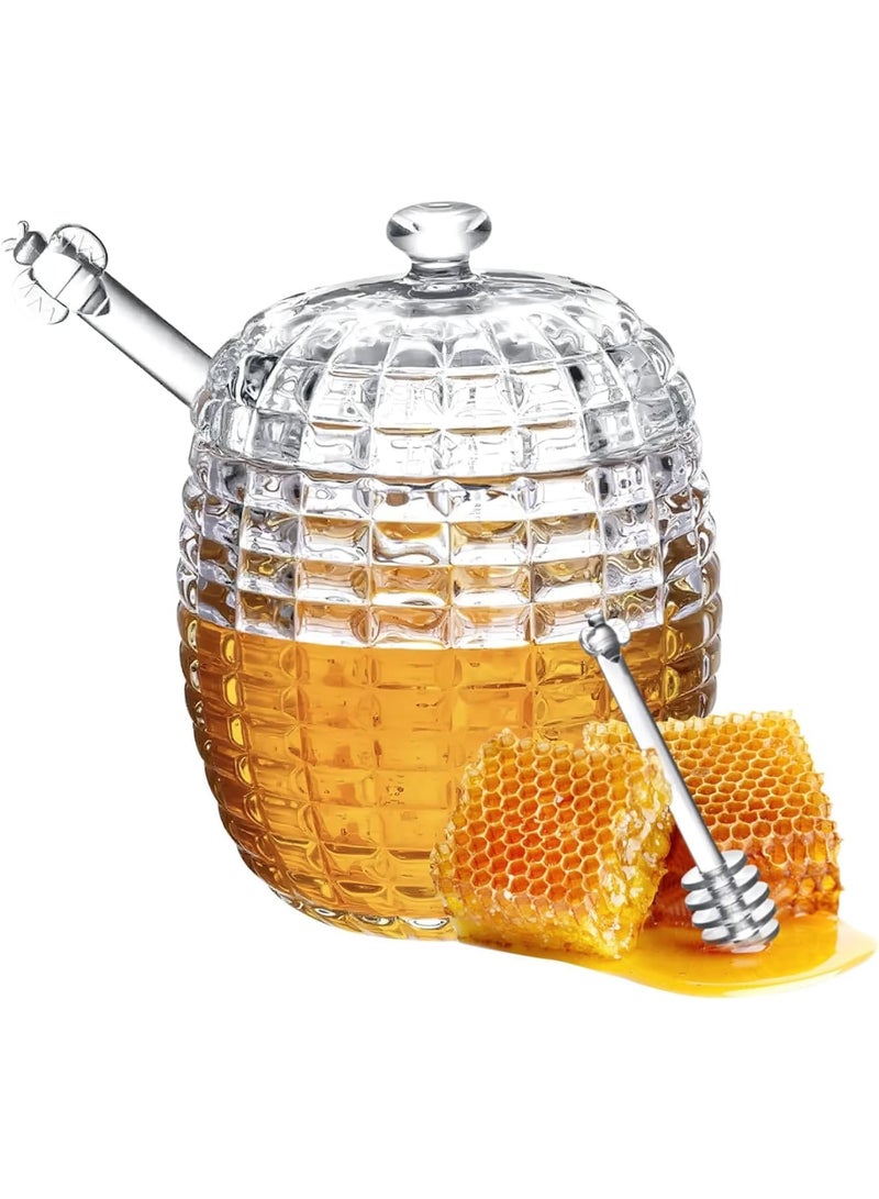SYOSI جرة عسل زجاجية، وعاء عسل كريستالي مع ملعقة للتخزين والتقديم، حاوية عسل على شكل خلية نحل مصنوعة يدويًا مع غطاء لمطبخ الإفطار وحفلات الشاي، 9 أوقية - Image 1