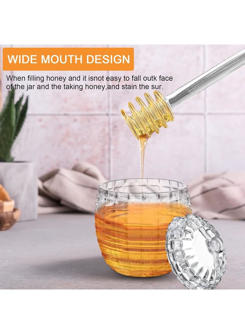 SYOSI جرة عسل زجاجية، وعاء عسل كريستالي مع ملعقة للتخزين والتقديم، حاوية عسل على شكل خلية نحل مصنوعة يدويًا مع غطاء لمطبخ الإفطار وحفلات الشاي، 9 أوقية - Image 5
