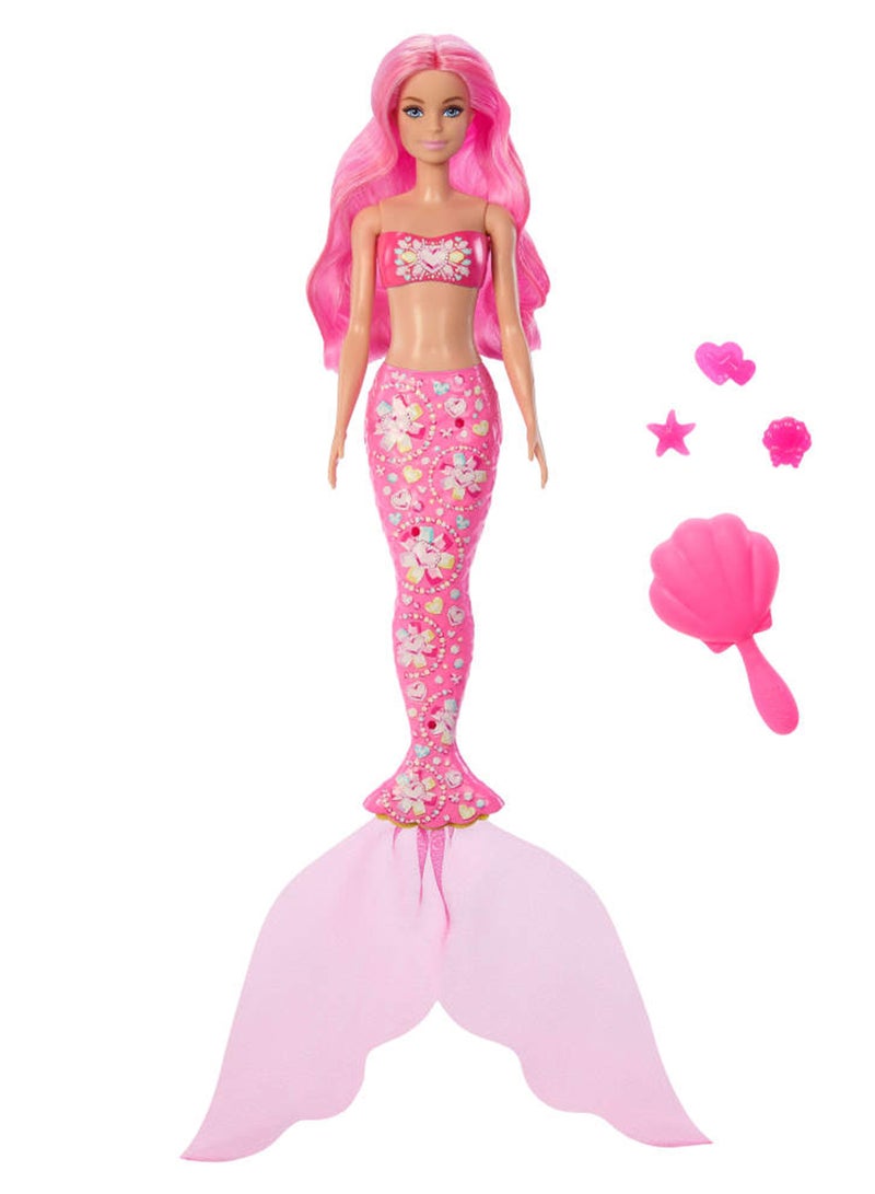 Barbie دمية حورية البحر من سلسلة كشف الألوان مع ملحقات و 6 مفاجآت بما في ذلك تغيير اللون و تعليقات (قد تختلف الأنماط) - Image 2