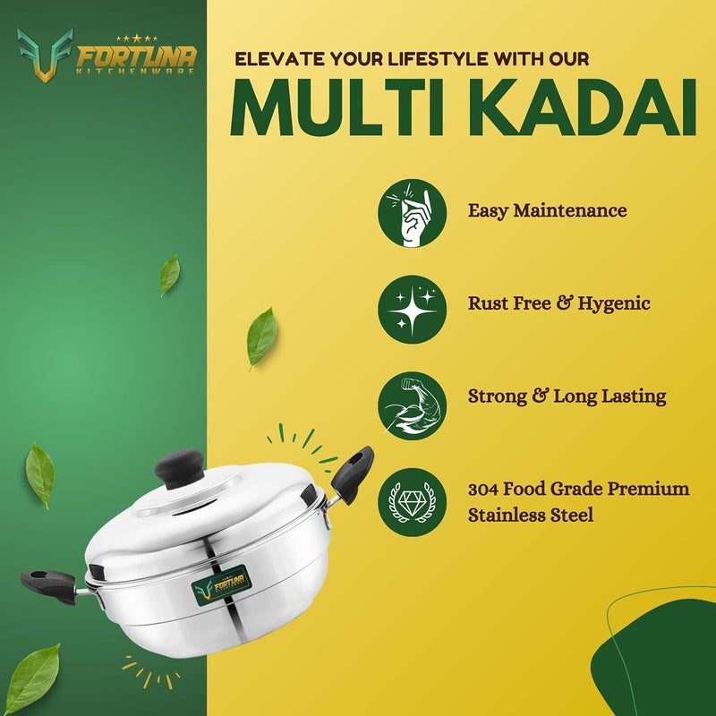 FORTUNA KITCHENWARE Fortuna Idli Steamer Stainless Steel | 3 Plate, 12 Idlis | Idli Pot/Idli maker stainless steel, Gas & Induction compatible | Small idli maker | Multi Kadai (12 Idly) - Image 3