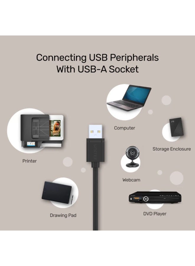 Unitek USB 2.0 to USB-A Data Cable – 1.5 Meter High-Speed USB-A Male to Male Connection, Supports 480Mbps Data Transfer, Durable and Flexible Design for Printers, External Drives, and USB Peripherals – Black - Image 4