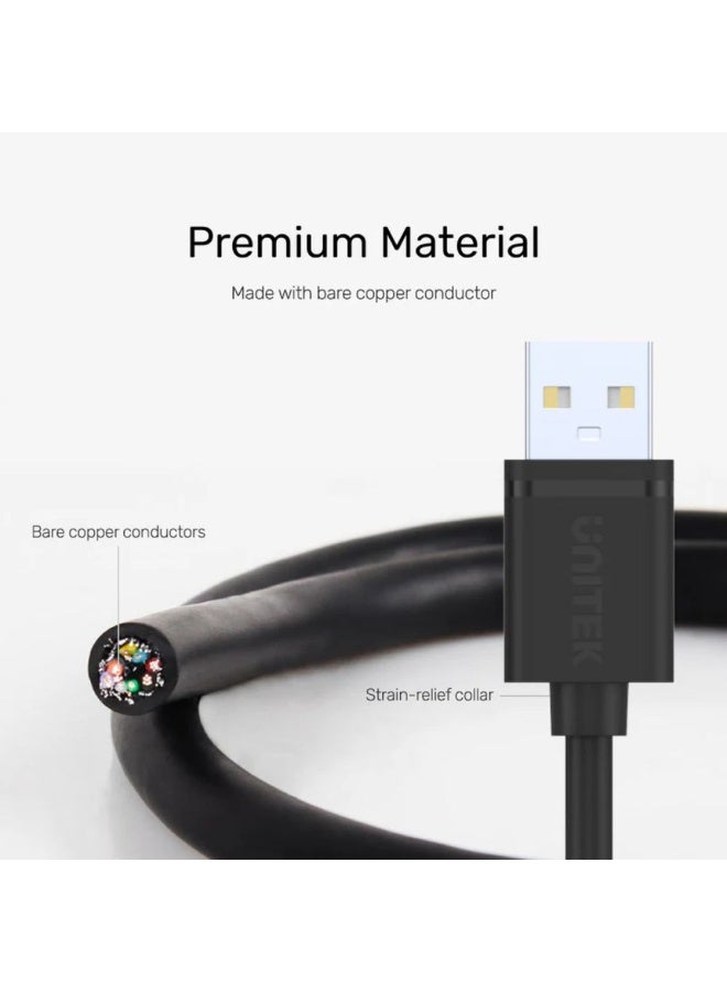 Unitek USB 2.0 to USB-A Data Cable – 1.5 Meter High-Speed USB-A Male to Male Connection, Supports 480Mbps Data Transfer, Durable and Flexible Design for Printers, External Drives, and USB Peripherals – Black - Image 5