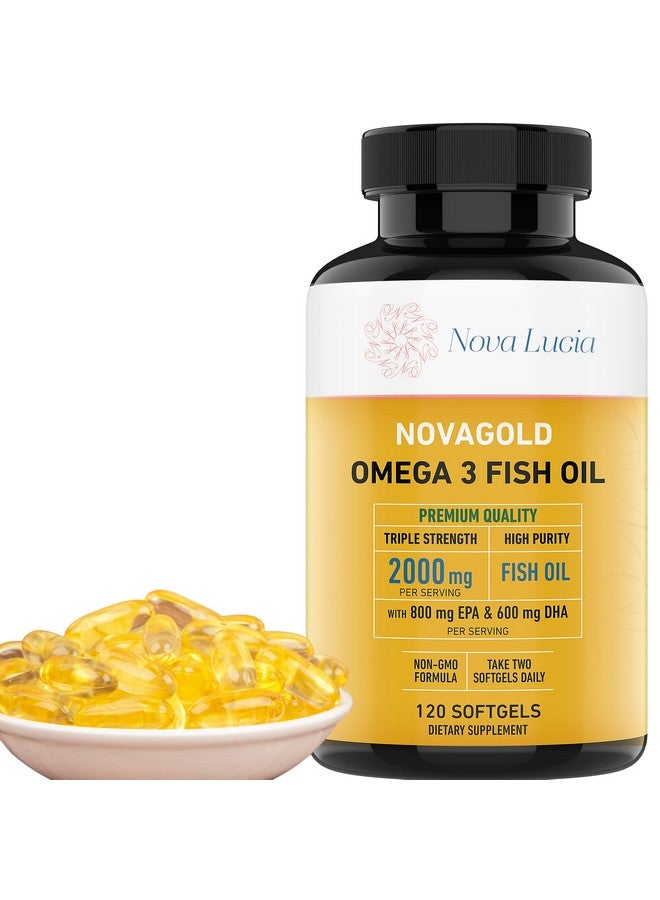 Nova Lucia Omega 3 Burpless Fish Oil Supplement 2000mg Max Strength Maintain Healthy Heart, Sharper Brain, Shiny Hair, Boost Immune System, High Potency EPA & DHA Vitamin E, Non-GMO 120 Small Liquid Softgels - Image 1