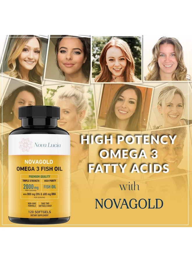 Nova Lucia Omega 3 Burpless Fish Oil Supplement 2000mg Max Strength Maintain Healthy Heart, Sharper Brain, Shiny Hair, Boost Immune System, High Potency EPA & DHA Vitamin E, Non-GMO 120 Small Liquid Softgels - Image 5