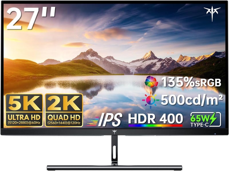 KTC 27 Inch 5K Monitor, 5120 x 2880 5K2K Monitor with 65W Type-C Port, Dual Mode Computer Monitors Compatible with Mac mini, IPS Panel, HDR 400, 217 PPI, 135% sRGB, HDMI DisplayPort, Tilt, H27P3 - Image 1