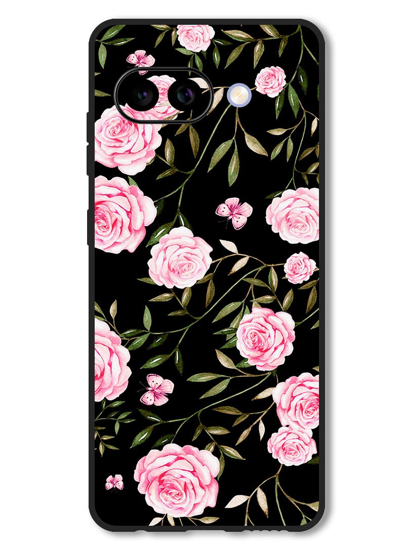 Theodor Case Compatible with Google Pixel 9A Protection Shockproof Bumper Cover Rose In Bunches Of Small Leaves - Image 1