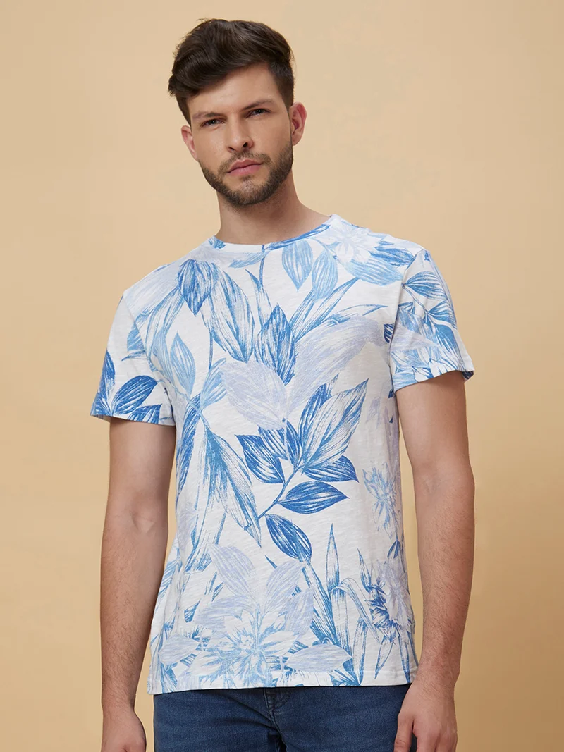 جلو باص تيشيرت رجالي قطن أبيض مطبوع من جلوبس