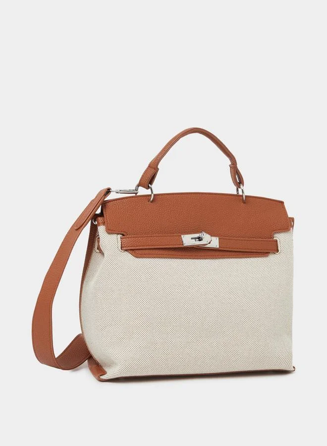 ستايلي Cream Contrast Flap Detail Handbag