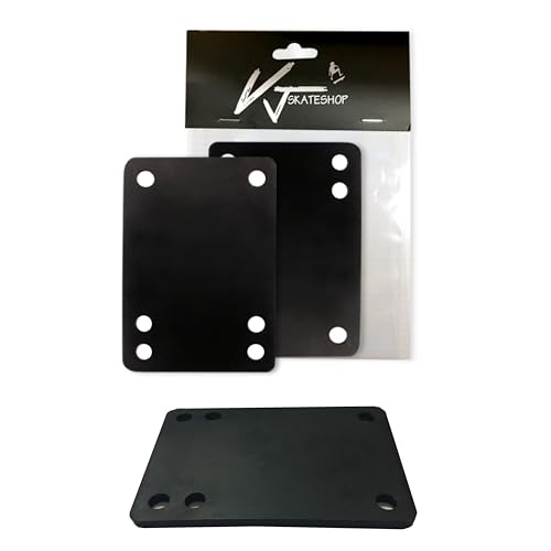 VJ Longboard Skateboard Riser Pads, Rubber, Set of 2, Size 3mm (1/8") 6mm (1/4") 12mm (1/2") 14mm Angle Wedge Riser Pads, Black (3mm) - Image 1