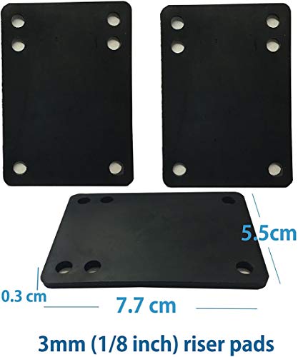 VJ Longboard Skateboard Riser Pads, Rubber, Set of 2, Size 3mm (1/8") 6mm (1/4") 12mm (1/2") 14mm Angle Wedge Riser Pads, Black (3mm) - Image 3